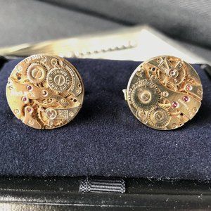 Vintage Gold Tone Steampunk Watch Gear Cuff Links